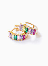 Multicolour Baguette Huggie Hoop Gold Earrings