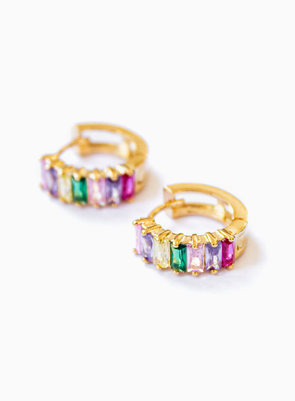 Multicolour Baguette Huggie Hoop Gold Earrings