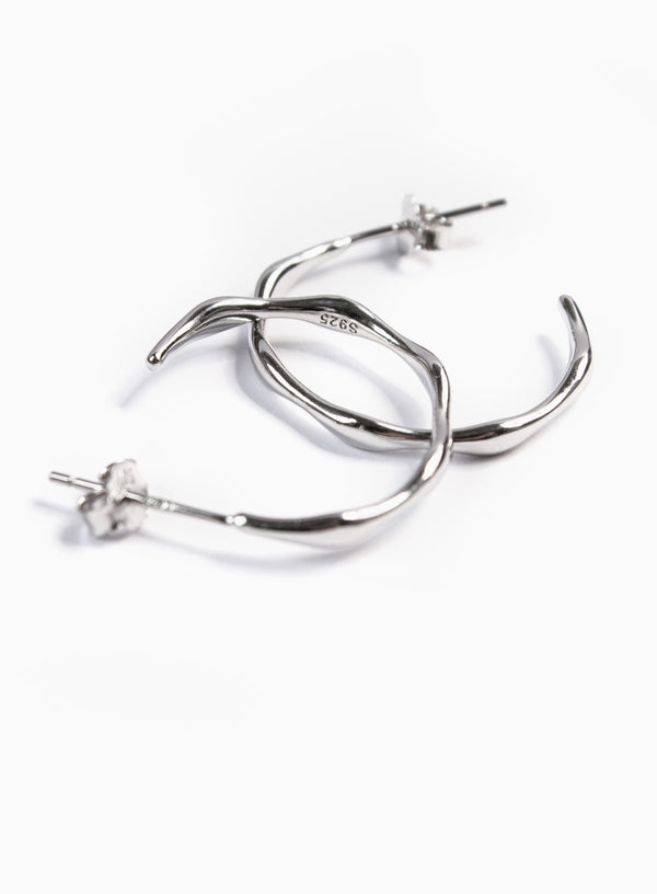 Bamboo Hoop Silver Earrings