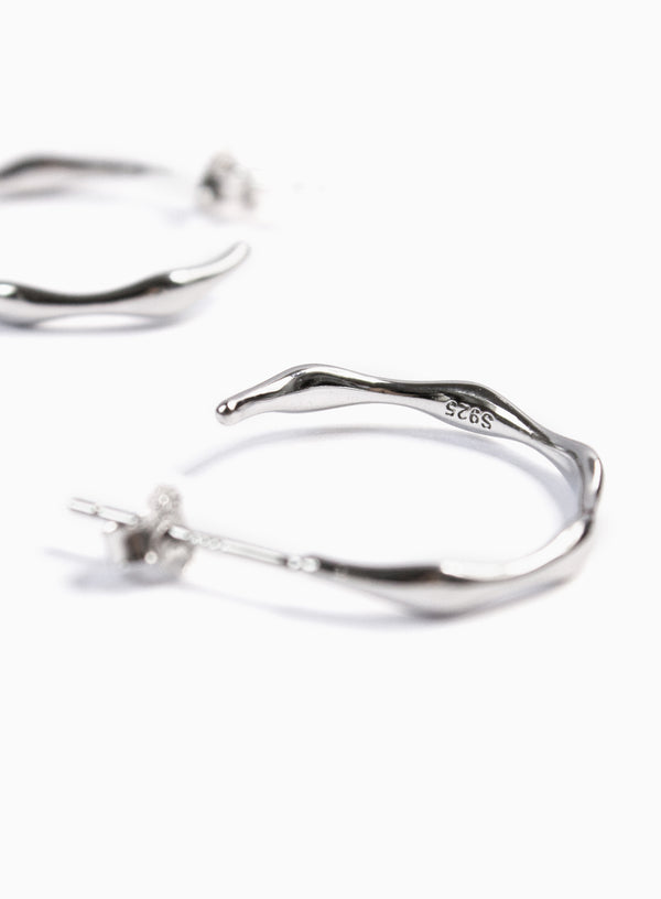 Bamboo Hoop Silver Earrings